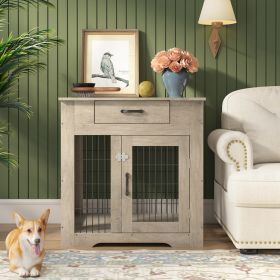 JHX Furniture Style Dog Crate End Table with Drawer; Pet Kennels with Double Doors ; Dog House Indoor Use; (Grey; 29.92'w x 24.80' d x 30.71'h)