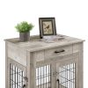 JHX Furniture Style Dog Crate End Table with Drawer; Pet Kennels with Double Doors ; Dog House Indoor Use; (Grey; 29.92'w x 24.80' d x 30.71'h)