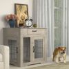 JHX Furniture Style Dog Crate End Table with Drawer; Pet Kennels with Double Doors ; Dog House Indoor Use; (Grey; 29.92'w x 24.80' d x 30.71'h)